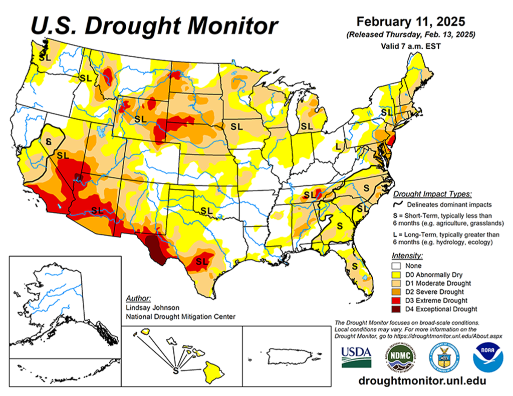 46.63% of the Lower 48 States are in Drought this Week compared to 42.38% Last Week