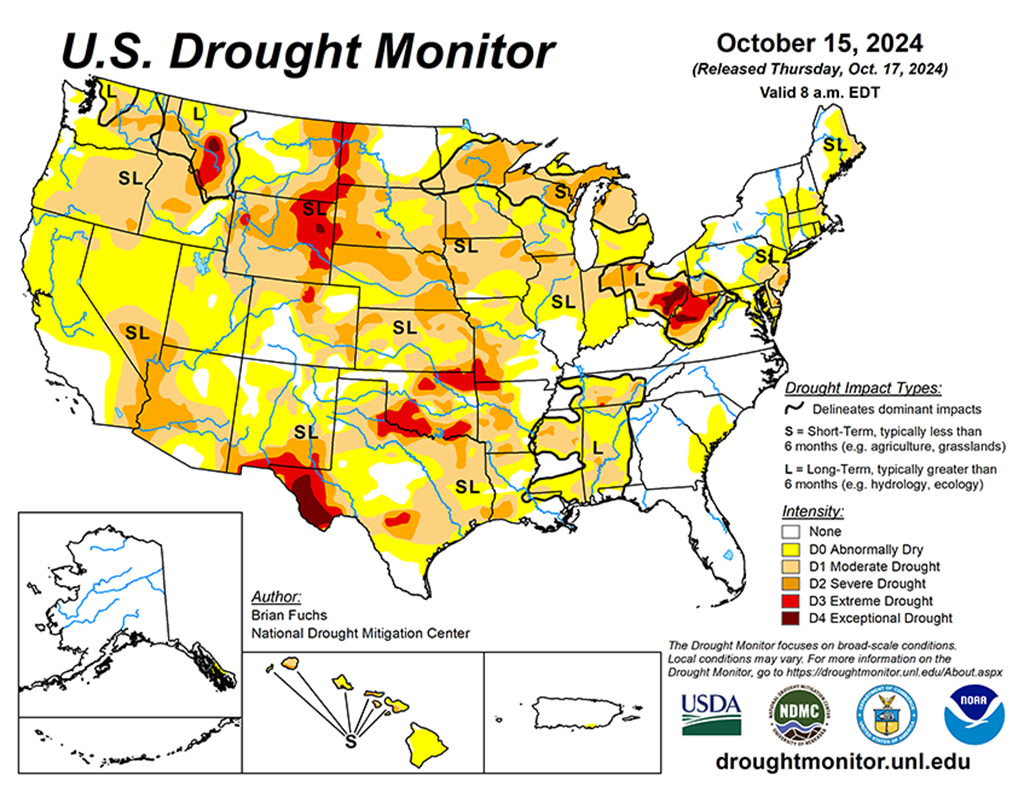 45.02% of the Lower 48 States & 52% of Cattle Areas are in Drought